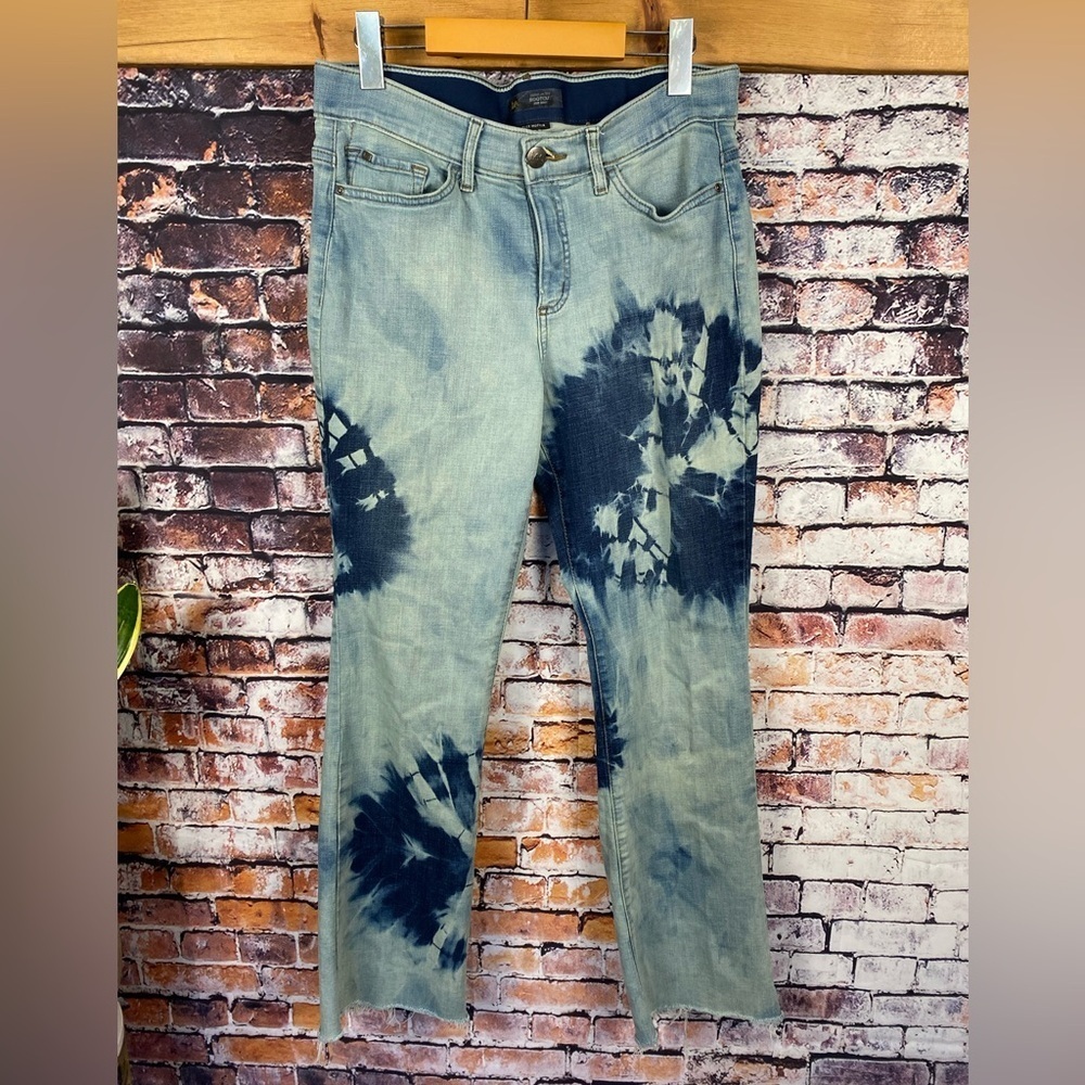 Lee Blue Tie-Dye Mid Rise Bootcut Fringe Hem Stretch hippie Jeans Size 10 - Picture 3 of 14